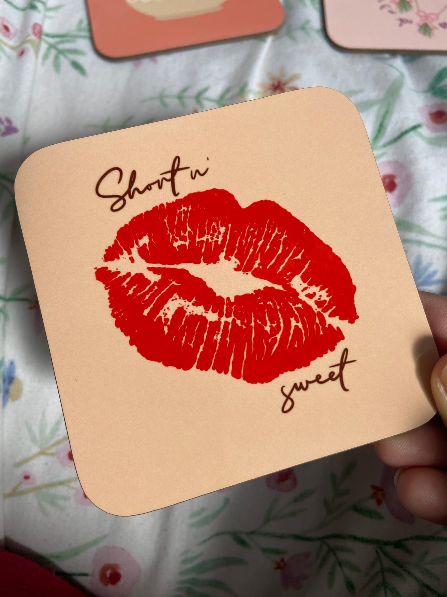 Lipstick, short n sweet coaster coaster. One coaster. Sabrina