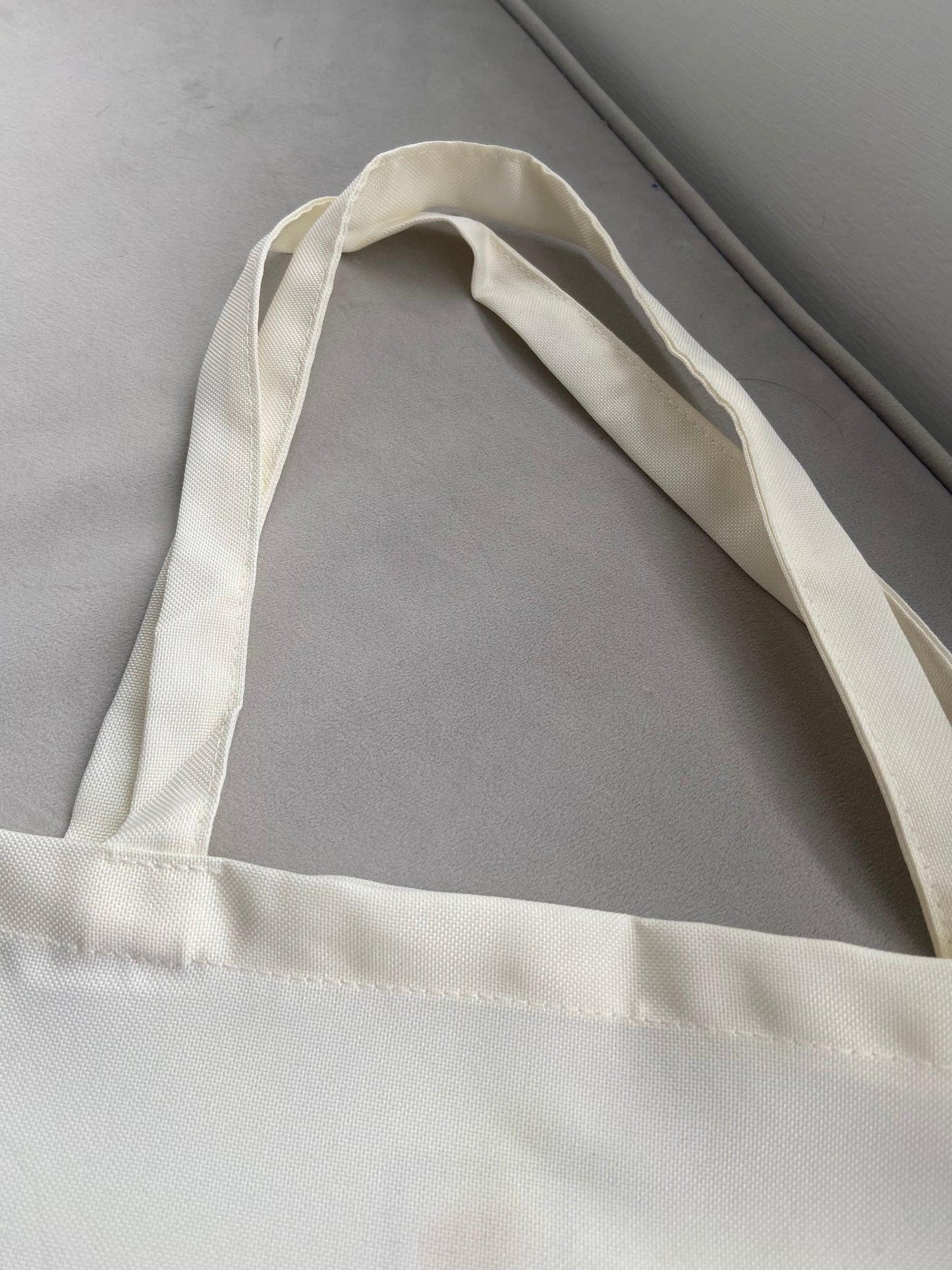 Food cuddly toy tote bag. Cream