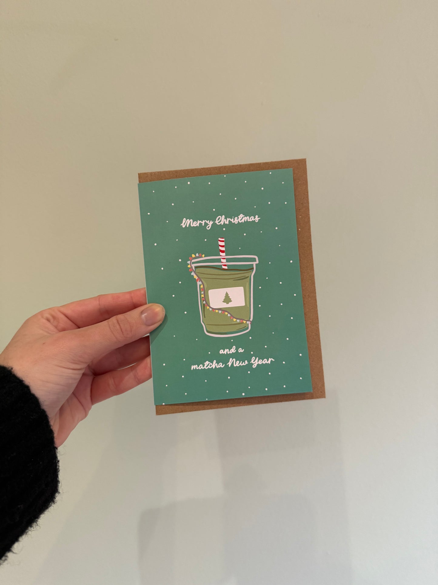“Merry Christmas and a Matcha New Year” Christmas card. A6. Matcha