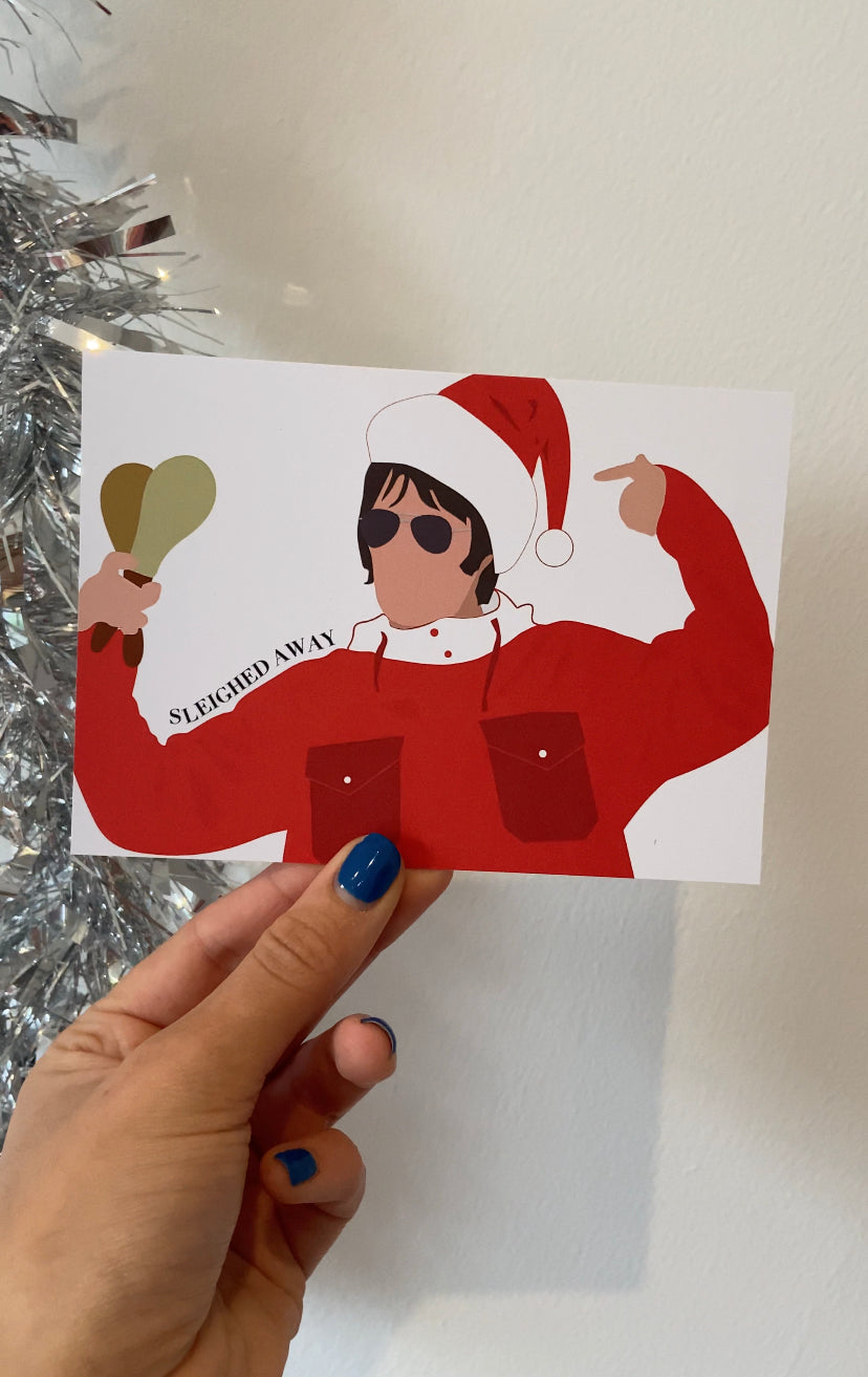 Sleighed away Christmas postcard. Liam as Santa
