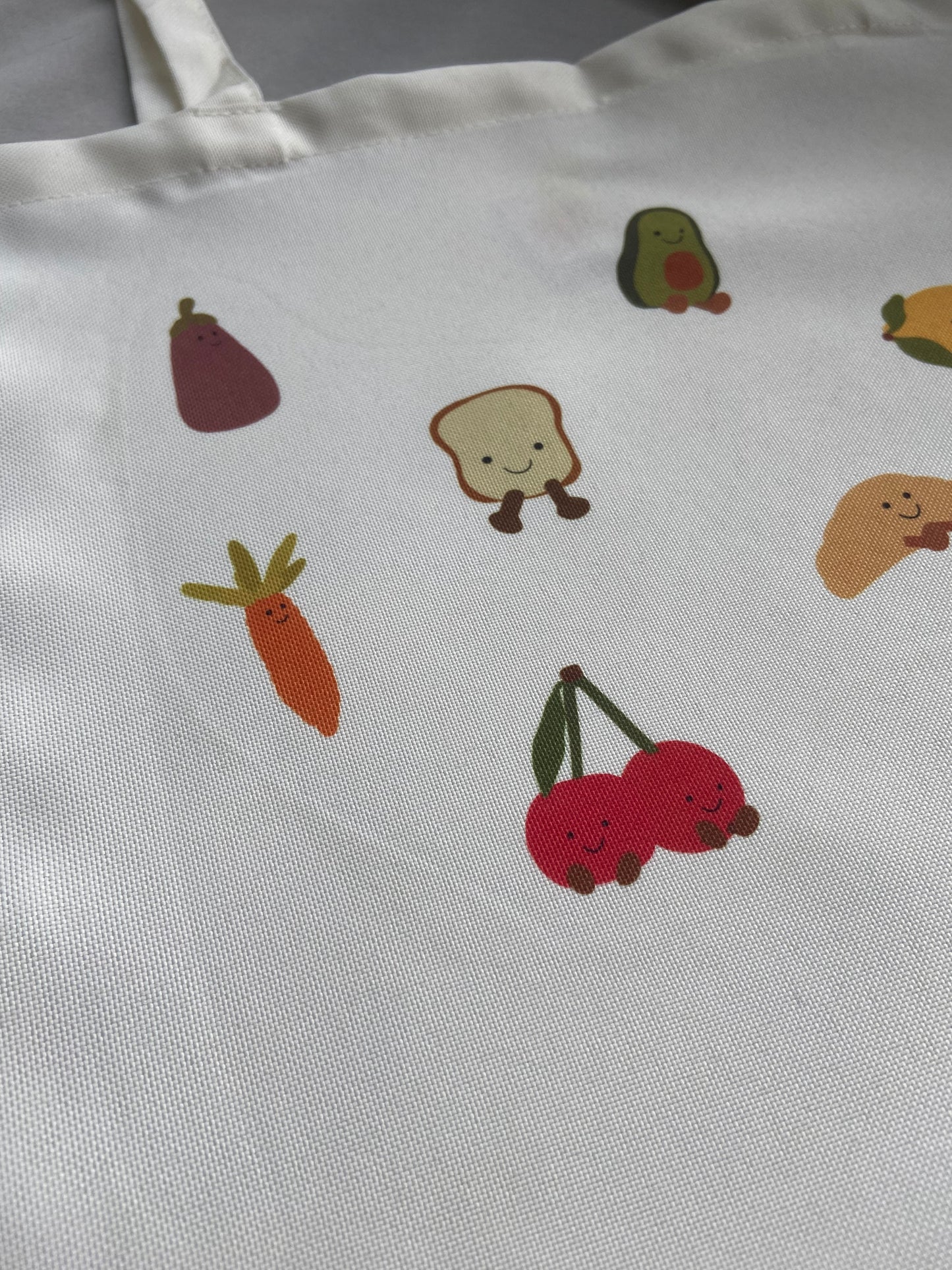 Food cuddly toy tote bag. Cream
