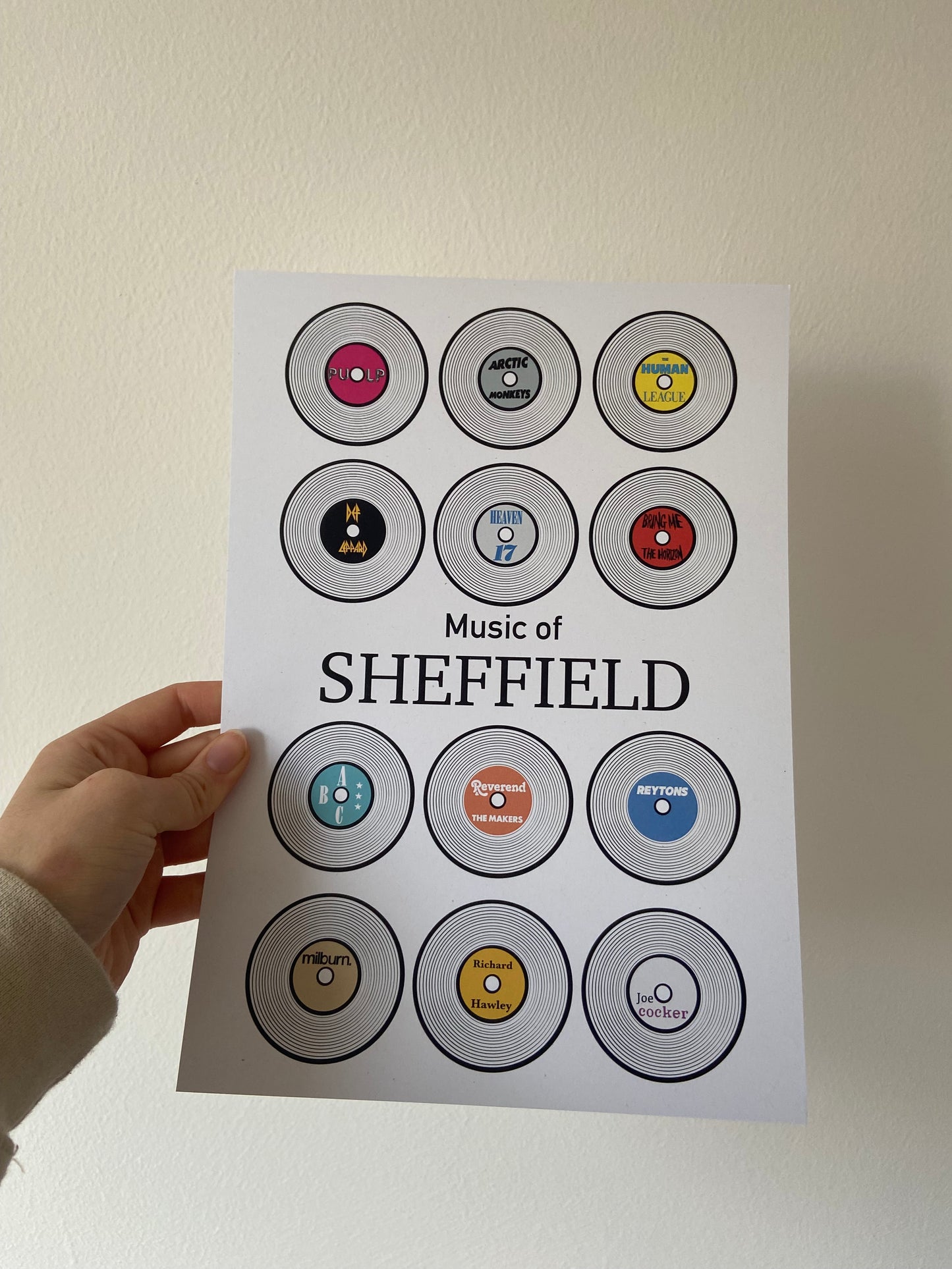 Music of Sheffield print. A4 or A4 print.
