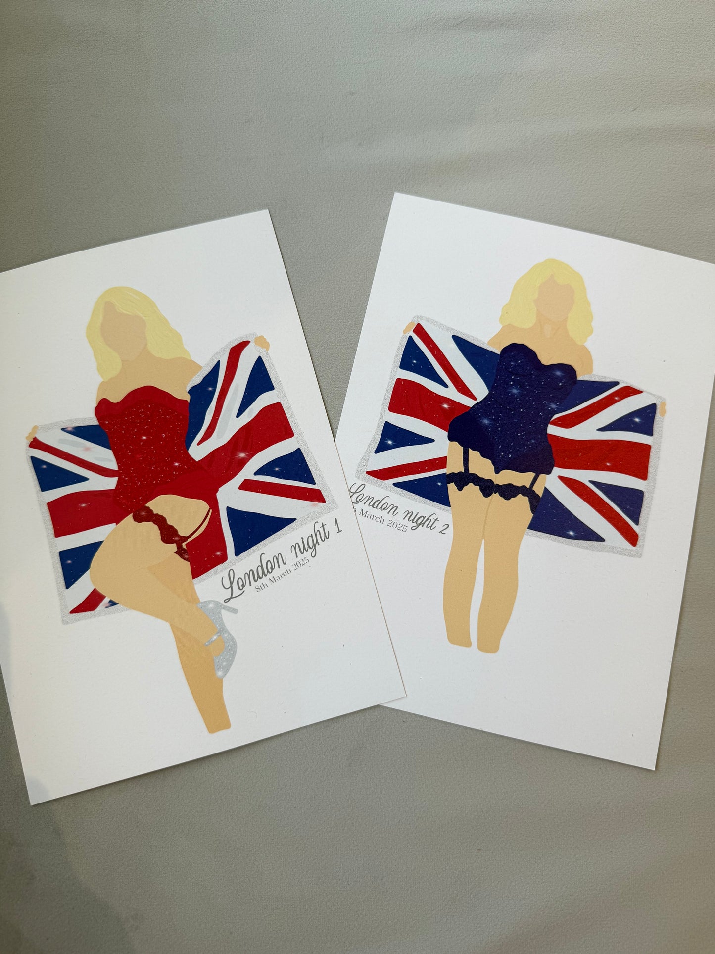 Short n’ Sweet London outfit prints. A5 print. Nights 1 and 2