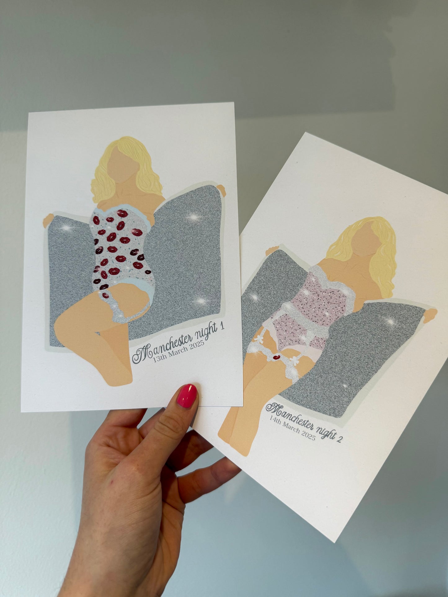 Short n’ Sweet Manchester outfit prints. A5 print. Nights 1 and 2