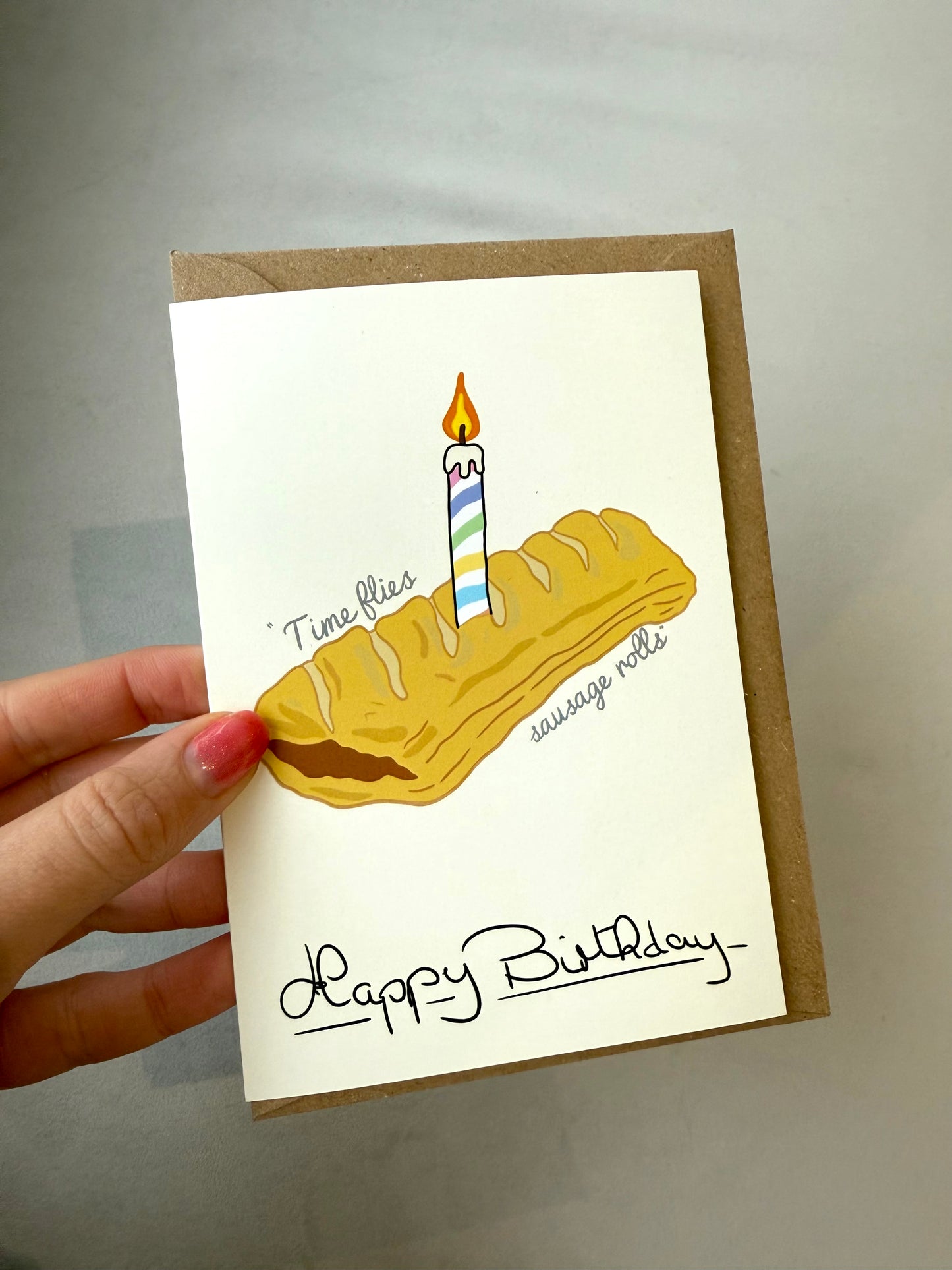 Sausage Roll birthday card. A6. Charity item