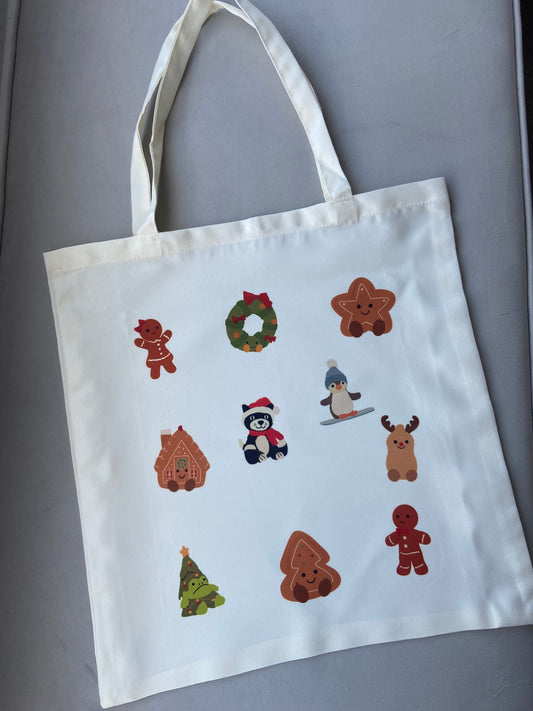 Christmas cuddly toy tote bag. Cream