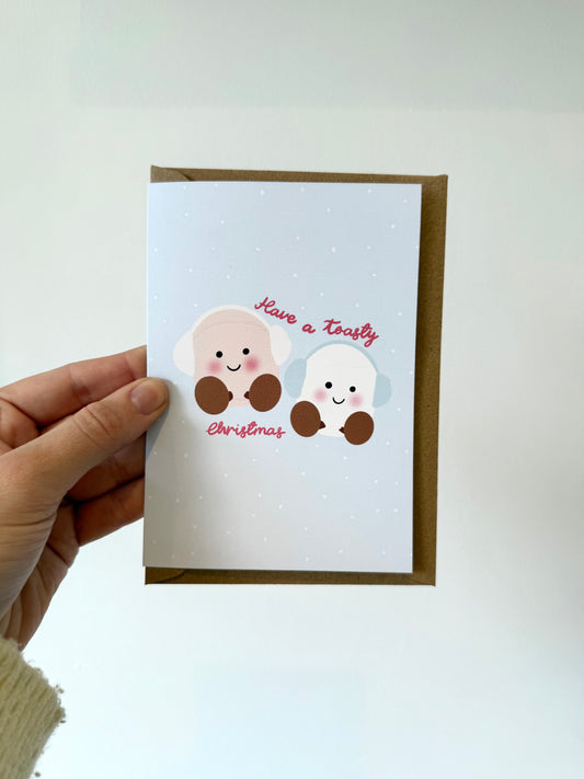 “Have a toasty Christmas” card. A6. Marshmallows