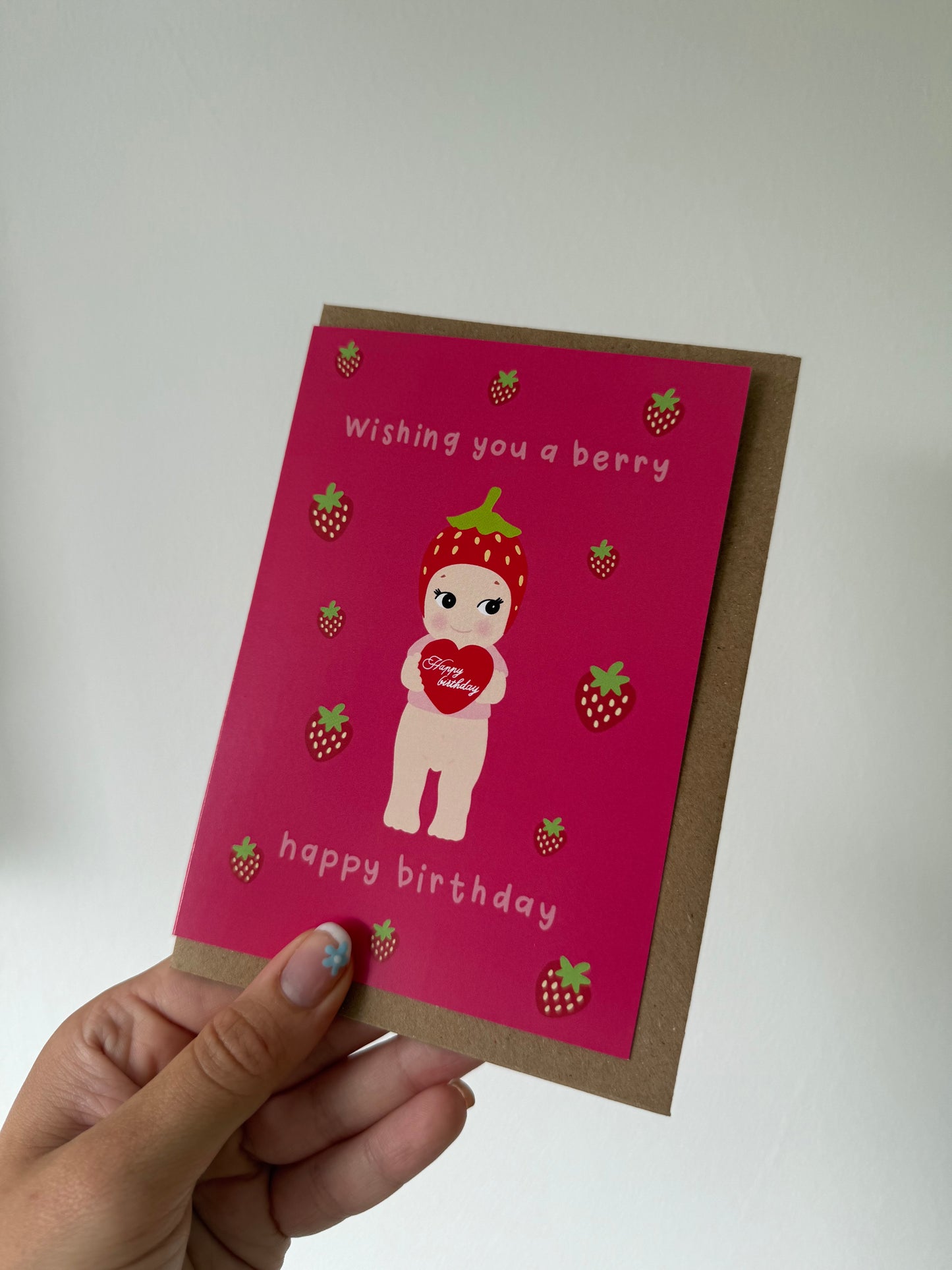 Berry Happy Birthday card. A6. Trinket. Birthday card. Angel Trinket