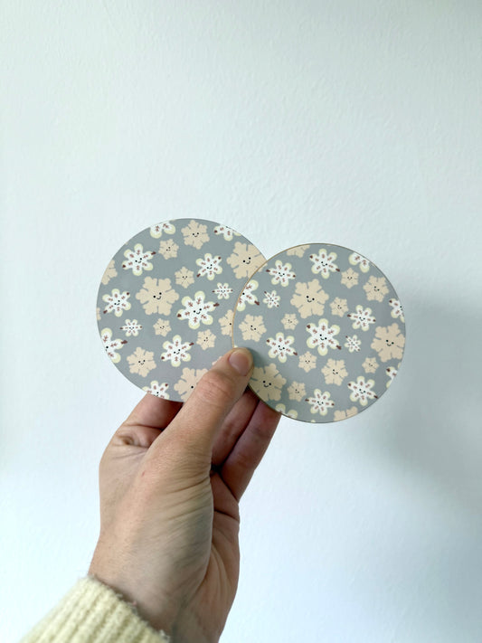 Christmas coaster. Snowflakes. Round. Set of 2. Collectibles. Cuddly toy