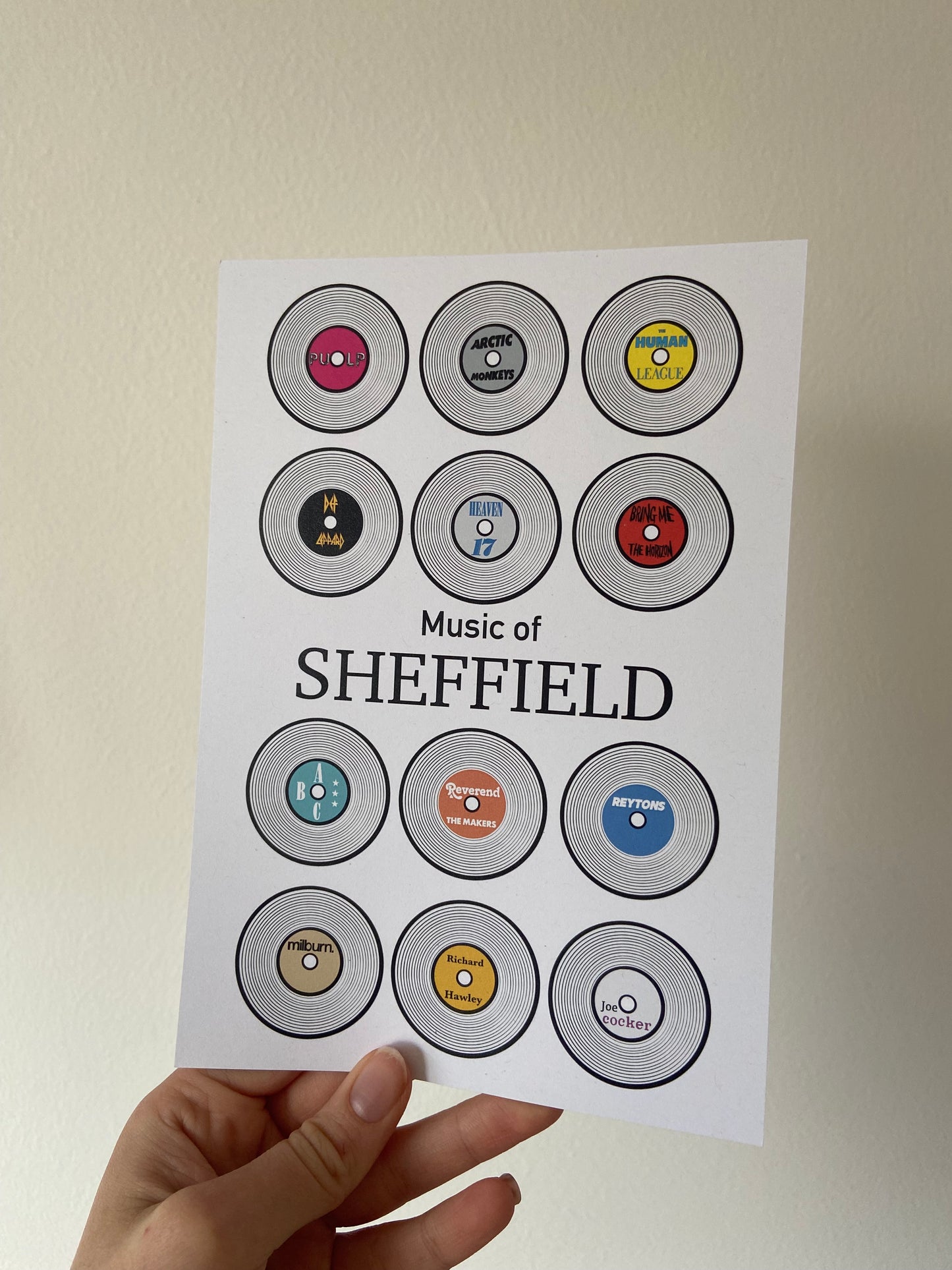 Music of Sheffield print. A4 or A4 print.