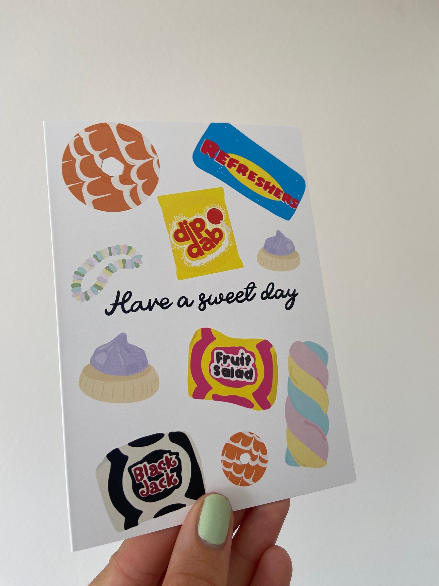 “Have a sweet day” card. Nostalgic sweets. A6.