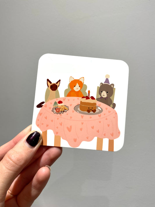 Charity coaster. Cats Dinner Party. 1 coaster