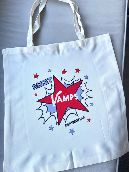 Meet the Vamps anniversary tote bag. Cream