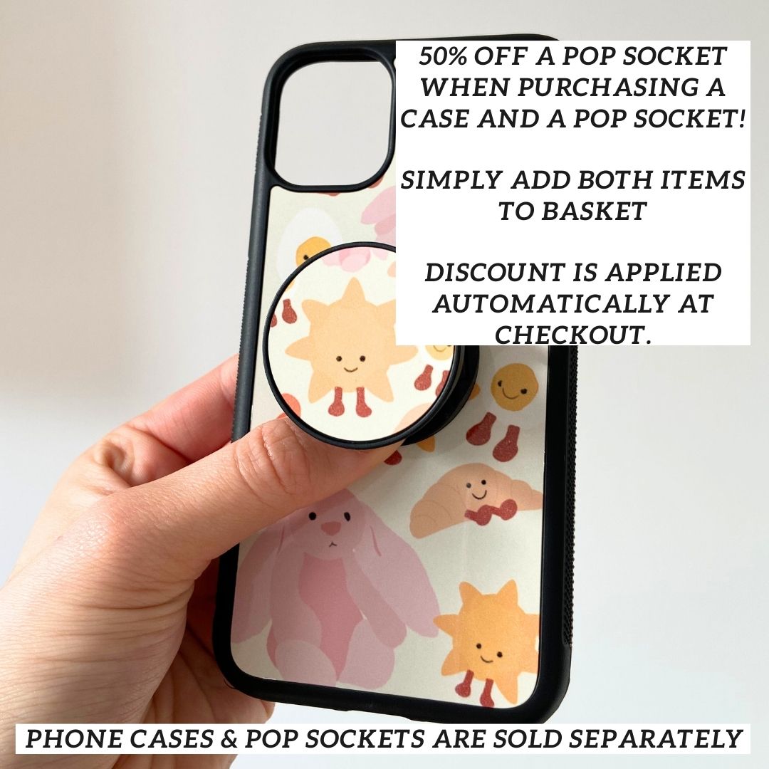 Cuddly toy phone case. Sunshine, rabbit, bean and egg