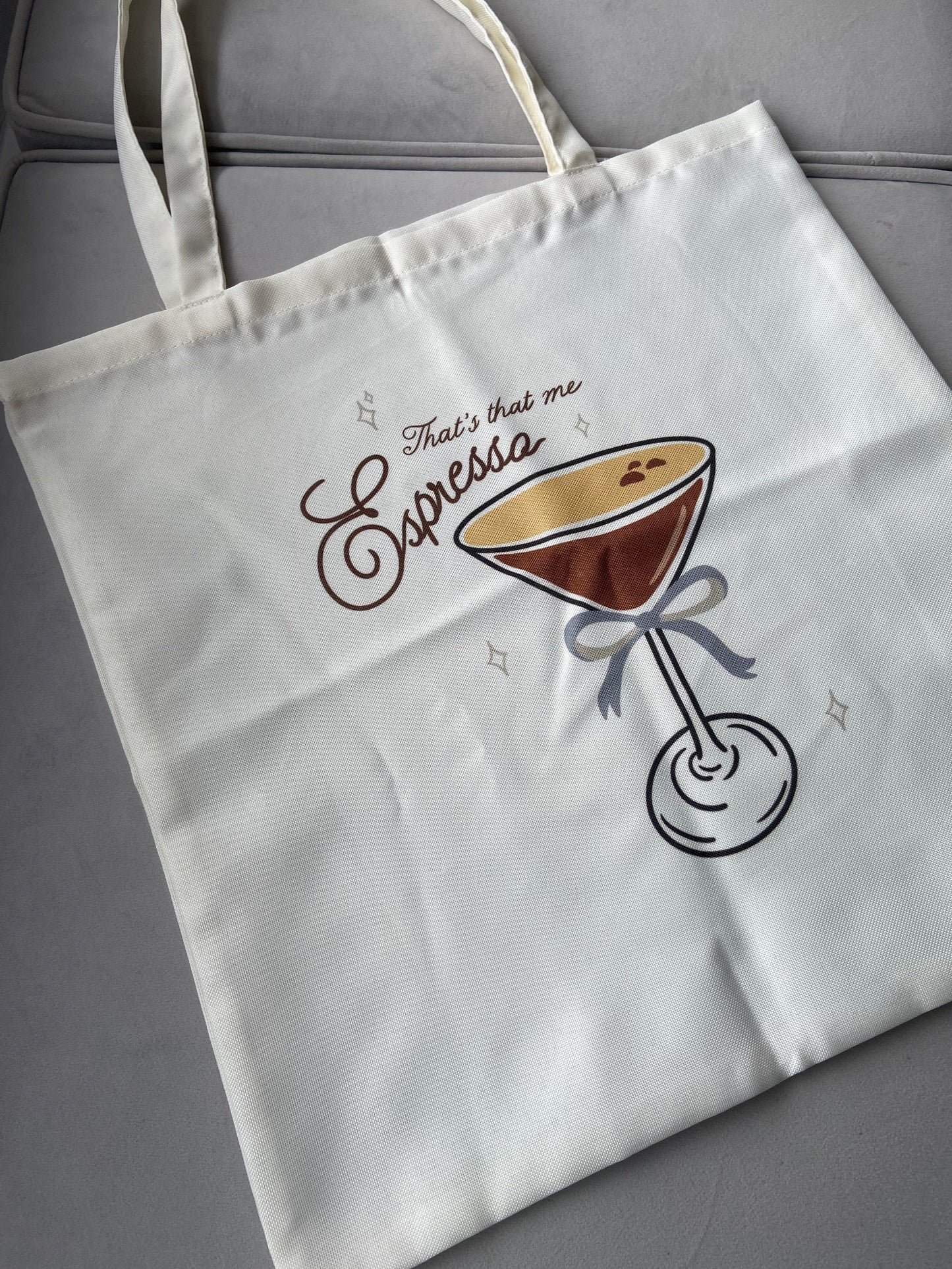 Espresso martini tote bag. Cream