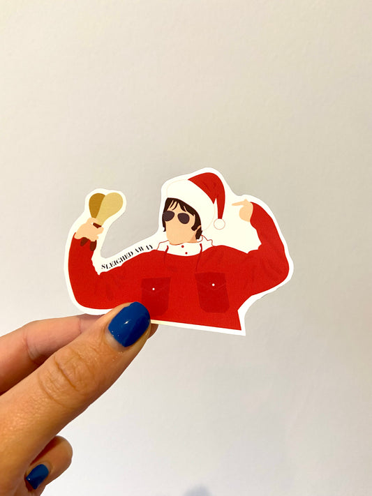 Sleighed away Christmas sticker. Matte sticker. Liam as Santa