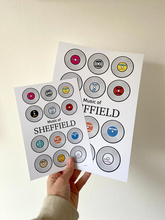 Music of Sheffield print. A4 or A4 print.