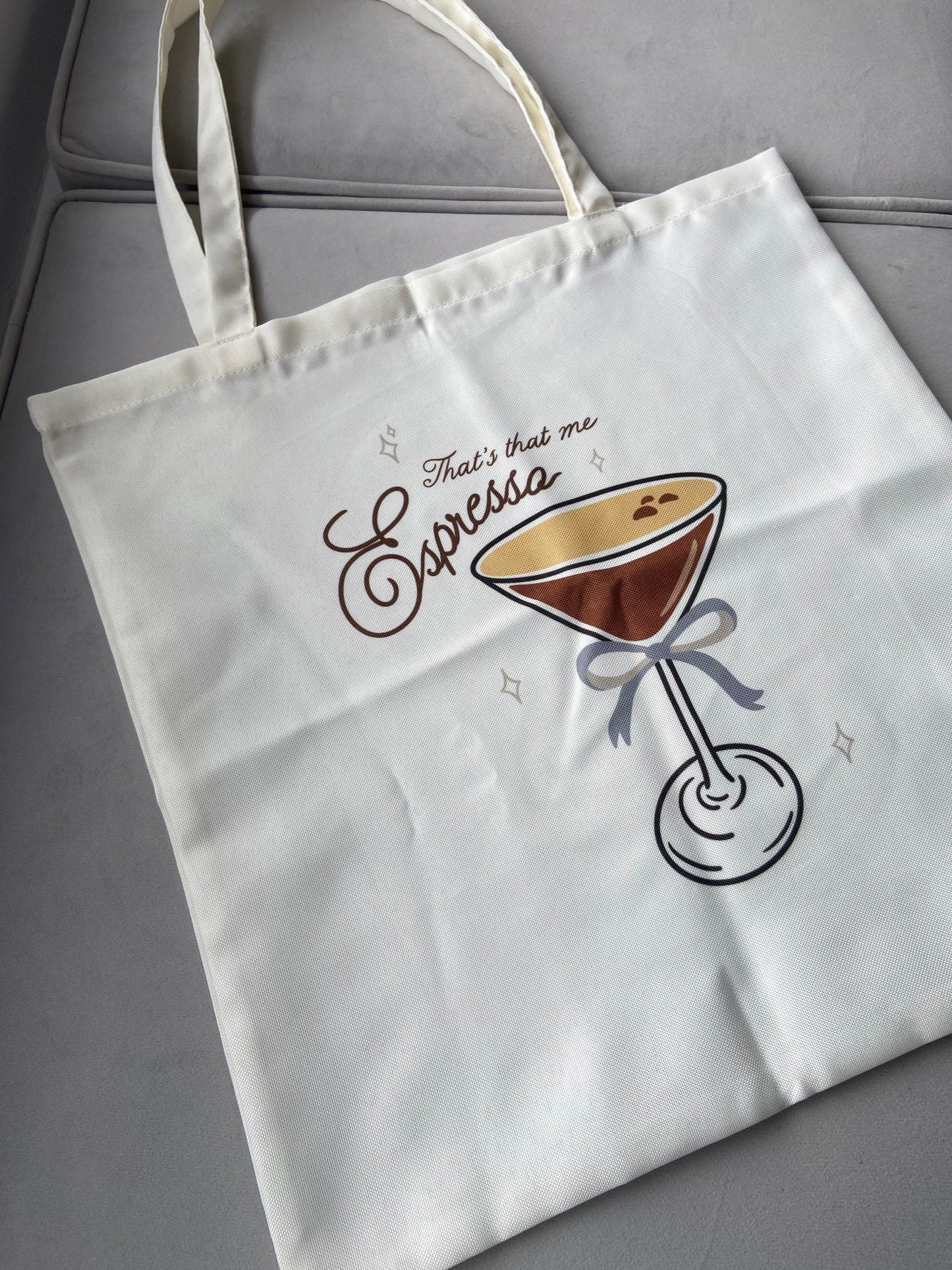 Espresso martini tote bag. Cream