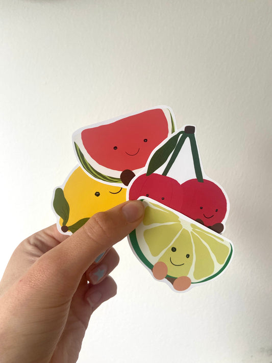 Summer fruit Matte sticker. Block colours. Cherry, lemon, lime & watermelon