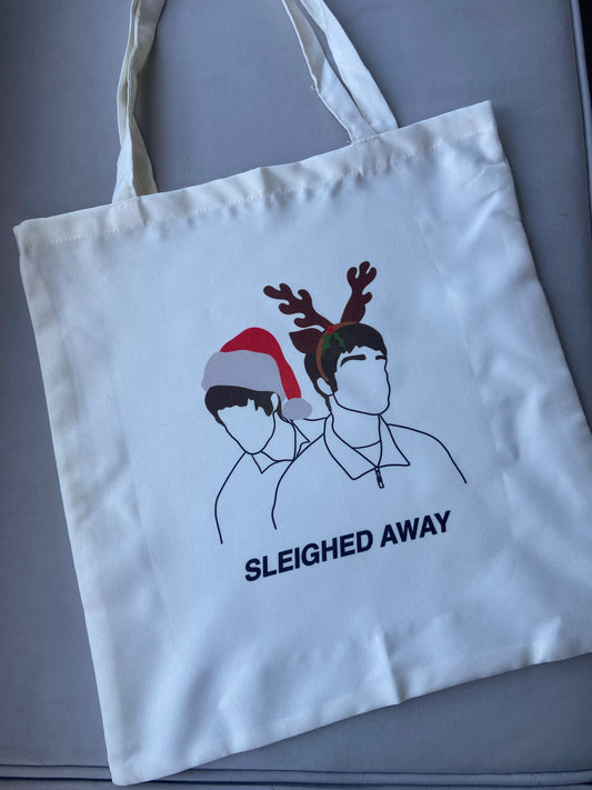 “Sleighed away” tote bag. Cream. Christmas