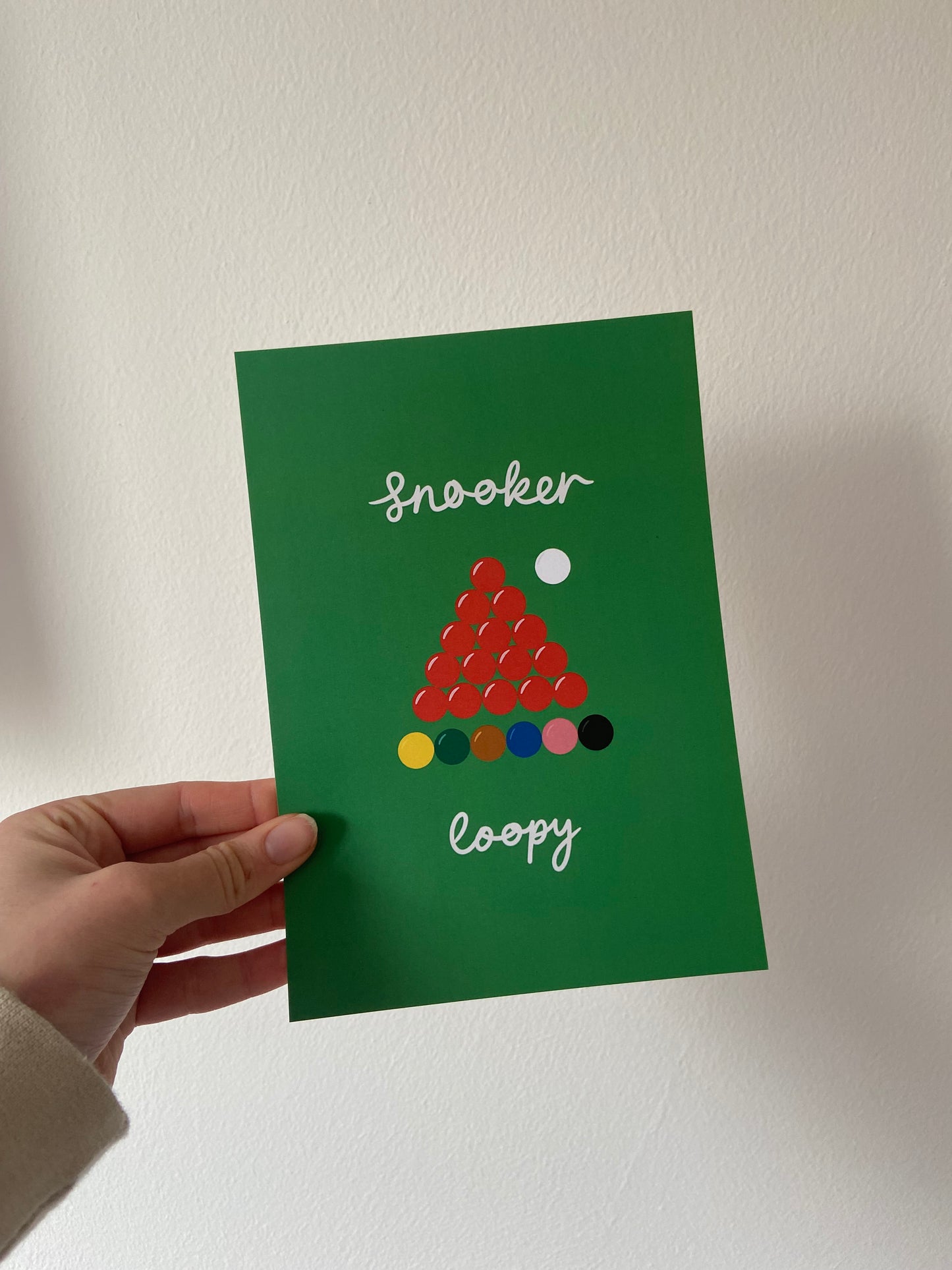 Snooker loopy A5 print. Green background