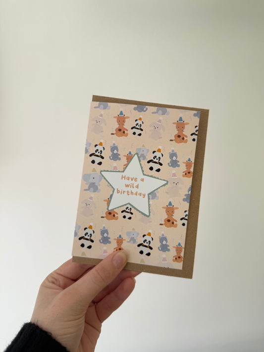 “Have a wild birthday” card. Party animal birthday. A6