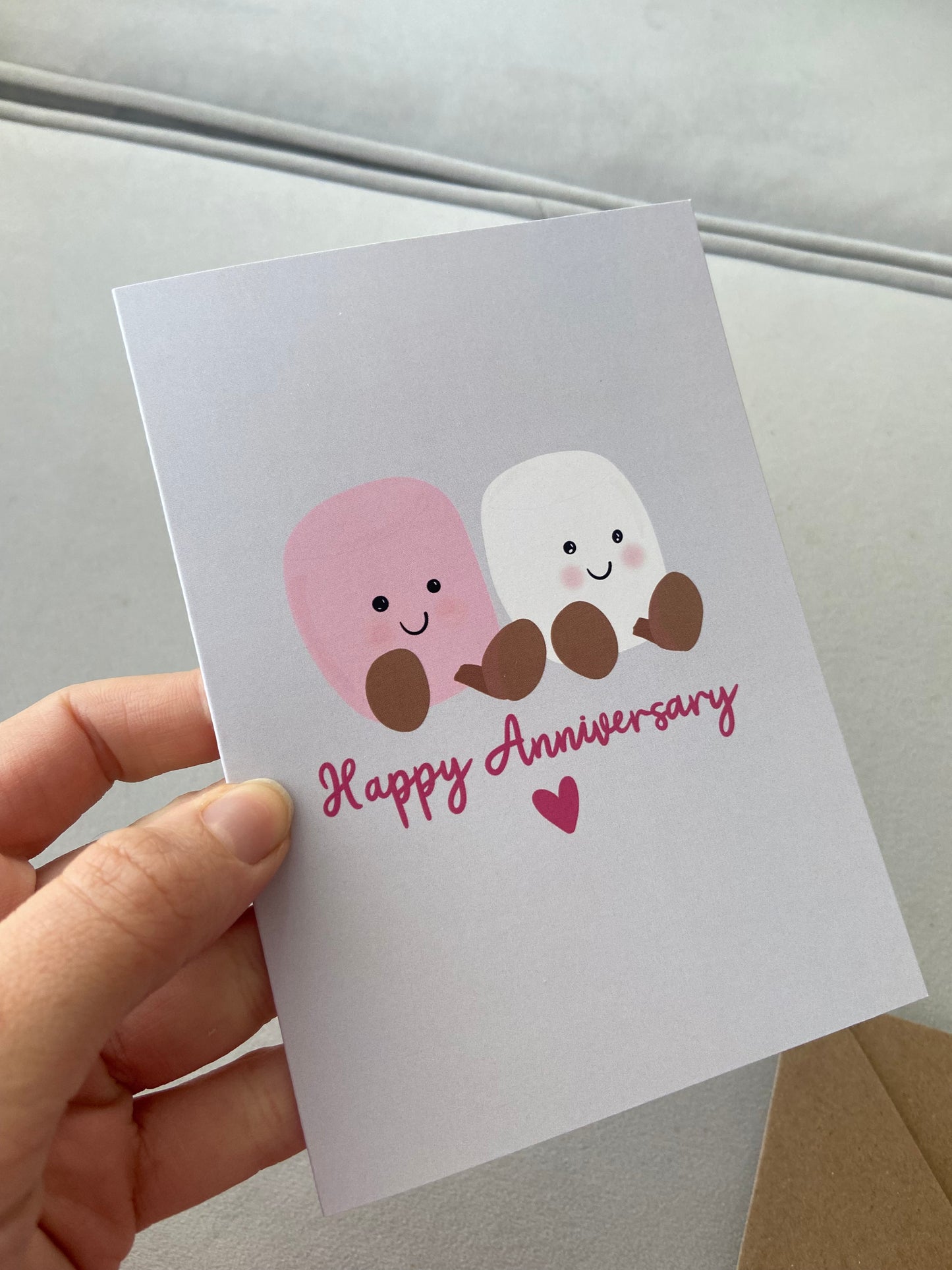 Happy anniversary card. Marshmallows . A6