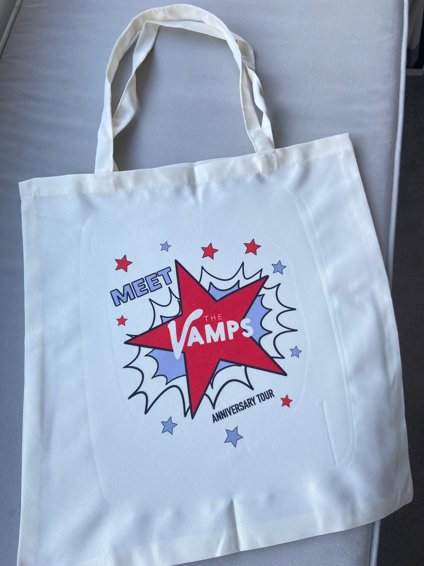 Meet the Vamps anniversary tote bag. Cream