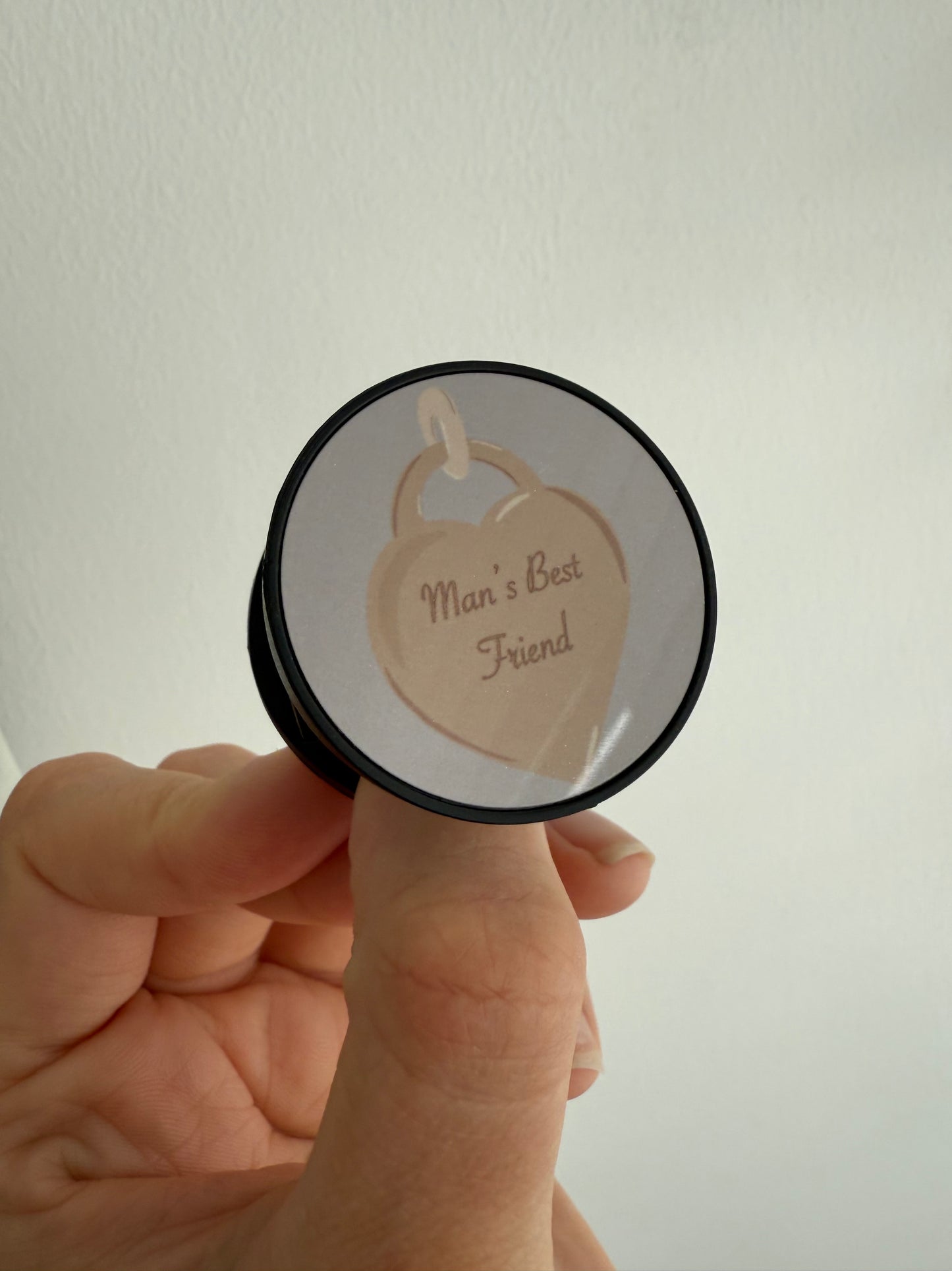 Man’s friend phone pop socket. Heart tag