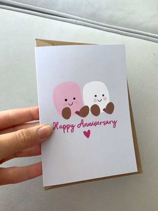 Happy anniversary card. Marshmallows . A6