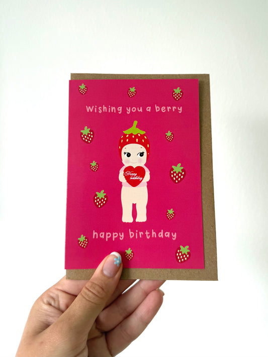 Berry Happy Birthday card. A6. Trinket. Birthday card. Angel Trinket