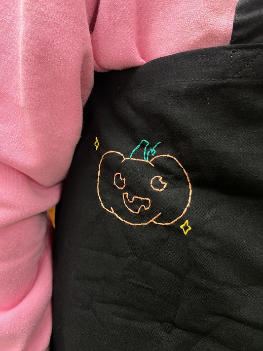 Pumpkin tote bag. Hand embroidered. Autumn tote bags. Trick or Treat